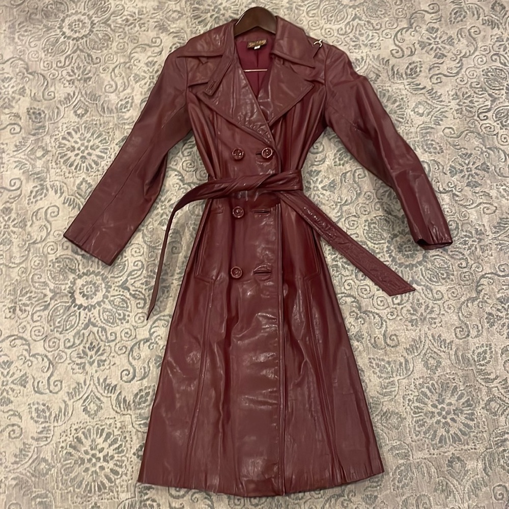 Vintage Burgundy Leather Trench Coat